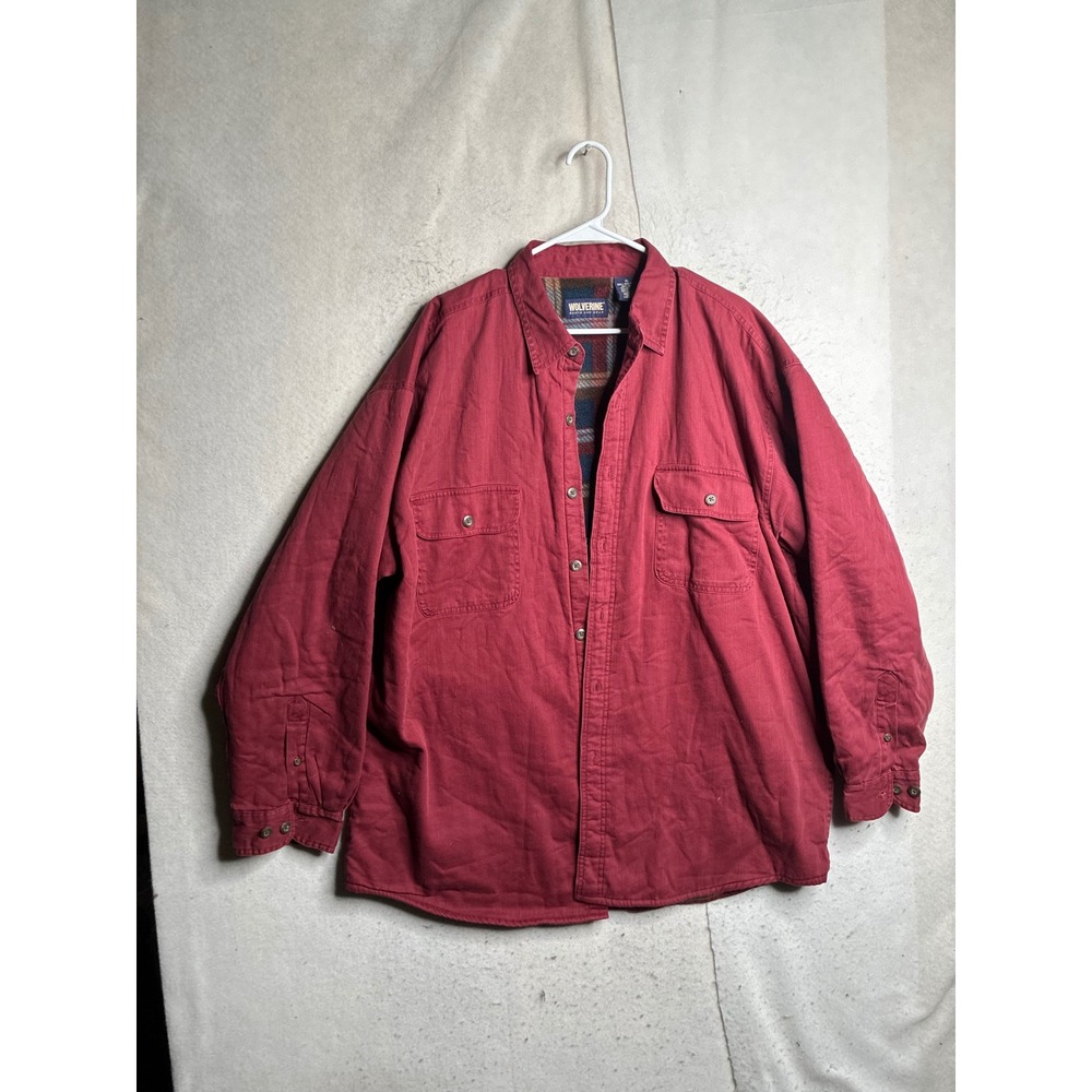 Wolverine Mens XL Burgundy Red Fleece Lined Canvas Shirt Jacket Plaid Lined